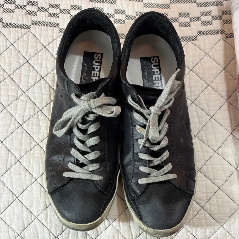 Golden Goose Black Leather Sneakers with White Laces